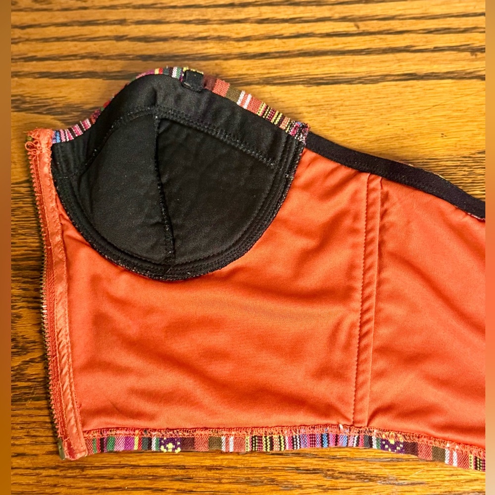 90’s Boho Colorful Striped Weave Sweetheart Neckline Front Zipper Bustier - Picture 7 of 7